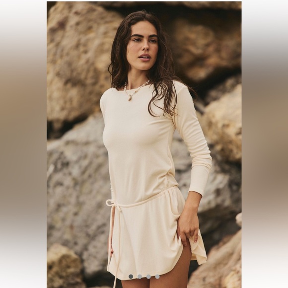 Free People Dresses & Skirts - Free People Good Feels Long Sleeve Mini Dress size small color buttercream